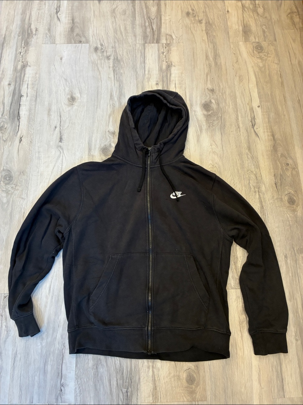 Nike Black Full-Zip Hooded Sweatshirt with White Swoosh